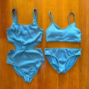 Abercrombie Kids Blue Ribbed One Piece and Bikini Top and Bottoms
